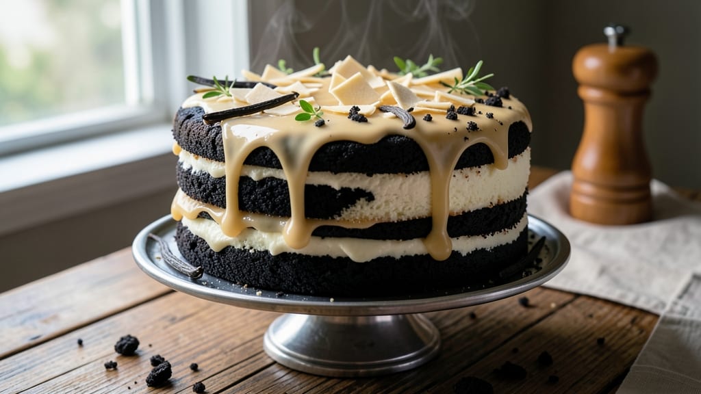 Black and White Cookie Cake Recipe: Vanilla Bean Streaks and Buttery Crunch Layers