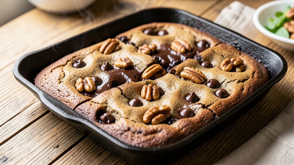 Cast Iron Skillet Chocolate Chip Cookie Brownies Recipe: Double-Baked Crunch and Molten Chocolate Rivers